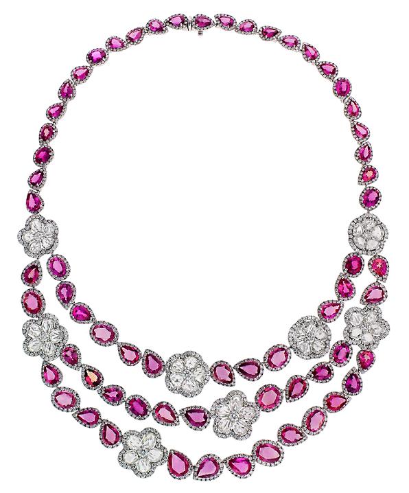 Avakian Pink sapphire earring and necklace set